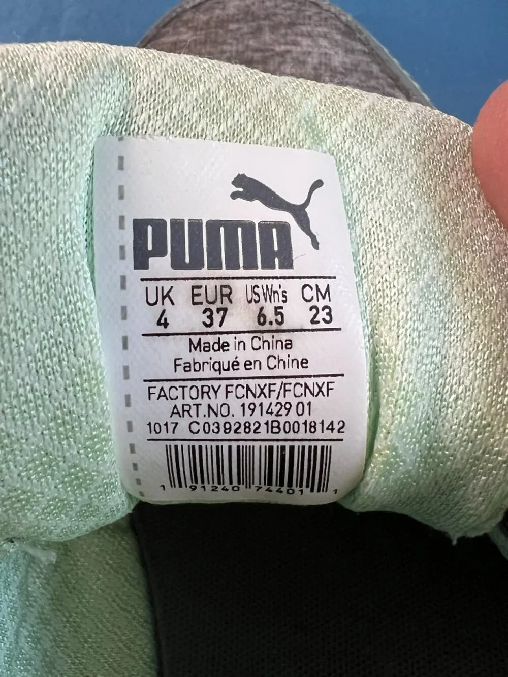 Puma 10Cell Women’s Size 6.5 Steel Gray/Drizzle/Bay Colorway Mint Green Accents